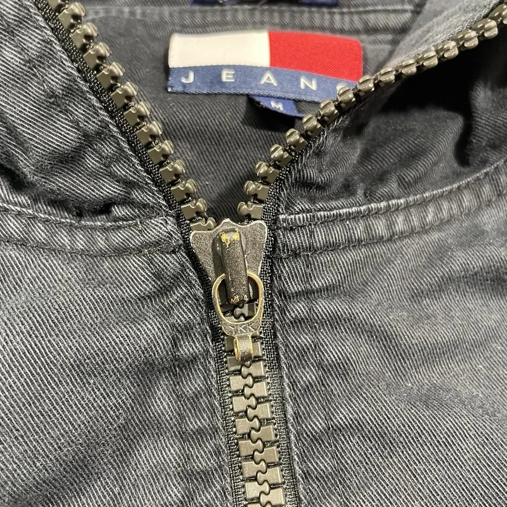 Vintage 90s‎ Tommy Hilfiger Jeans Size Medium Striped Black Hoodie Jacket